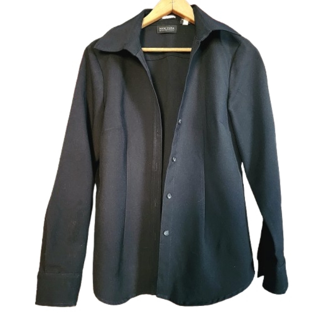 Womens S New York & Company City Stretch Black Minimalist Academia Y2K Shacket